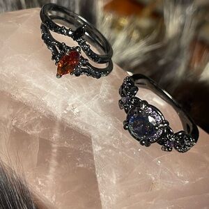 SOLD Elegant Black and Multicolor Stone Ring Set costume jewelry